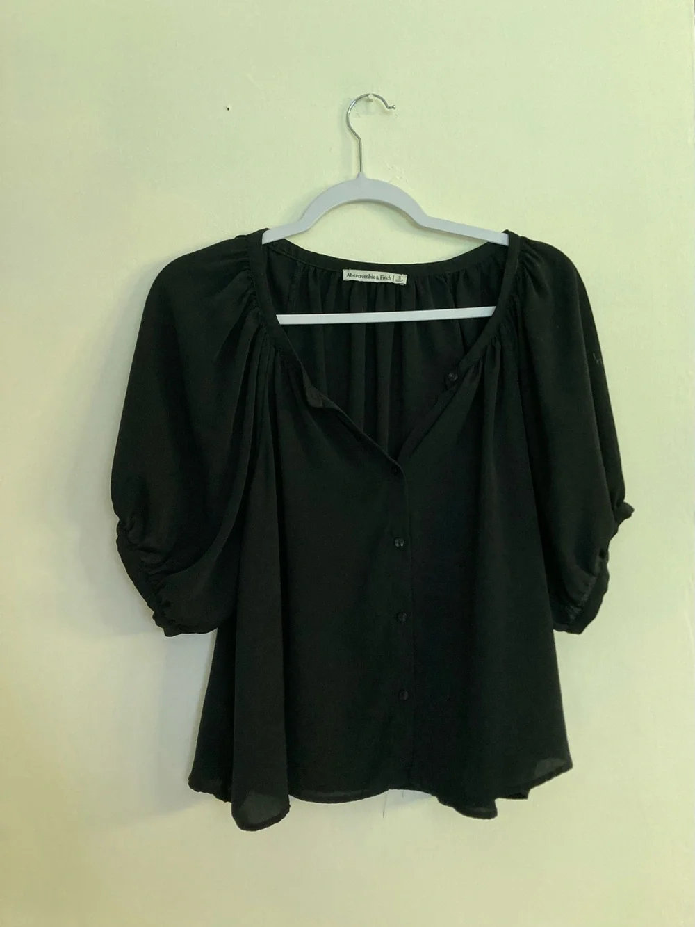 Abercrombie Black Peasant Blouse - Relaxed Button-Front Top